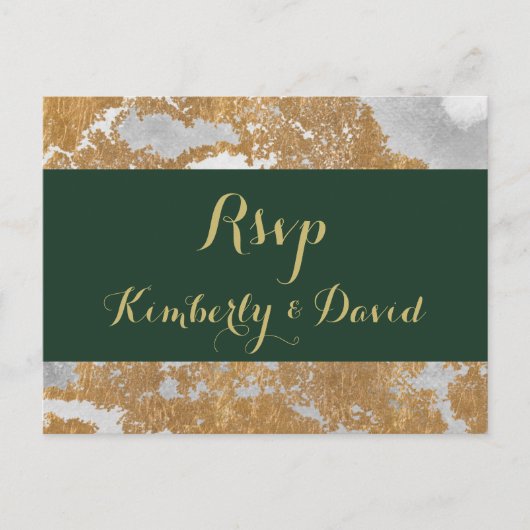 Carte Postale Marble Green et Gold Wedding rsvp (Devant)