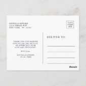 Carte Postale Marbre blanc bleu marine Mariage Merci (Dos)