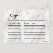 Carte Postale Marbre blanc et Rose Gold Fête des mariées Recette (Dos)