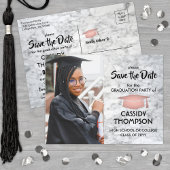 Carte Postale Marbre blanc & Pink Graduation Photo Enregistrer l