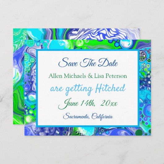 Carte Postale Marbre bleu vert pour peinture.Mariage Enregistrer (Devant / Derrière)