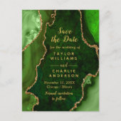 Carte Postale Marbre d'Agate Vert et Or Enregistrer la date (Devant)