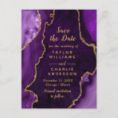 Carte Postale Marbre d'agate violet et or Enregistrer la date (Devant)