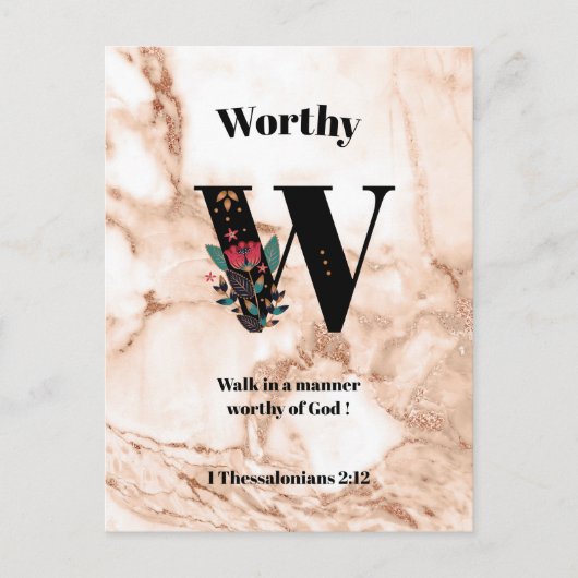 Carte Postale Marbre de corail Monogramme personnalisé W Écritur (Devant)