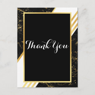 Carte Postale Marbre doré bandes typographie noir Merci