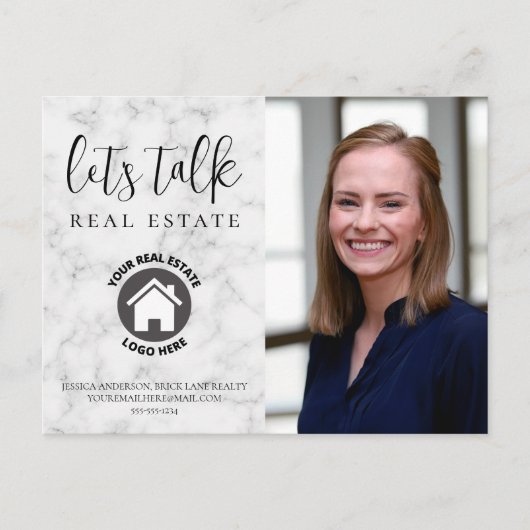 Carte Postale Marbre gris Coordonnées Photo Immobilier (Devant)