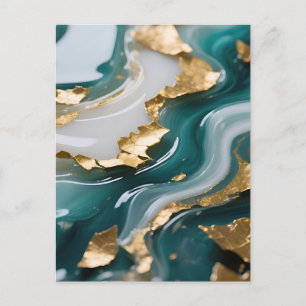 Carte Postale Marbre Liquide Sarcelle et Or Luxueux
