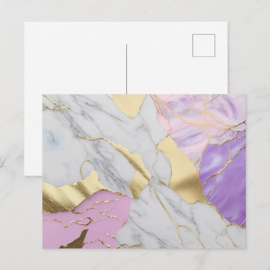Carte Postale Marbre Luxe Lavande et Or (Devant / Derrière)