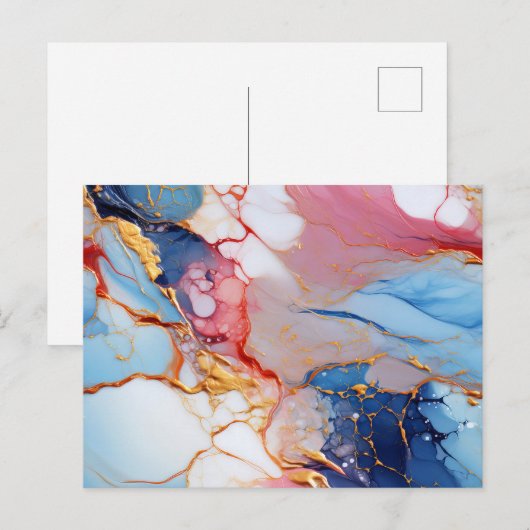Carte Postale Marbre Pastel à l'Élégance Dorée (Devant / Derrière)
