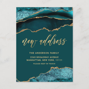 Carte Postale Marbre Turquoise or Nouvelle adresse Faire-part de