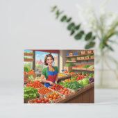 Carte Postale Marchands de légumes frais mignons (Debout devant)