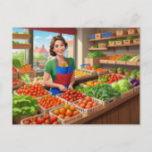 Carte Postale Marchands de légumes frais mignons (Devant)