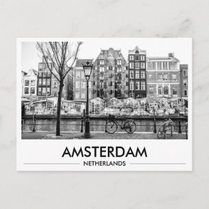 Carte Postale Marché aux Fleurs d'Amsterdam Vélos Photo Noir & B