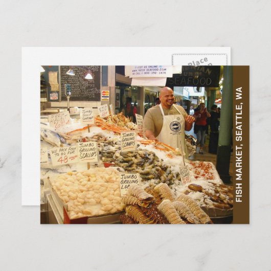 Carte Postale Marché aux poissons de Seattle Washington (Devant / Derrière)