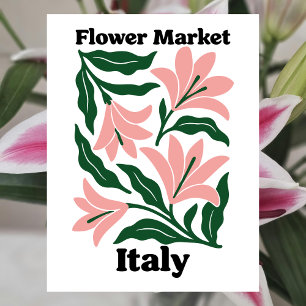 Carte Postale Marché de fleurs d'Italie Lys rose et feuille émer