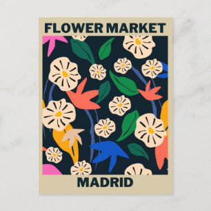 Carte Postale Marché de fleurs tropicales colorées rétro Madrid