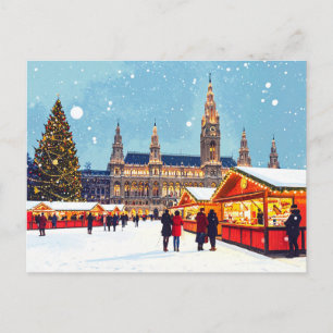 Carte Postale Marché de Noël Autriche Vienne Rathaus Hiver