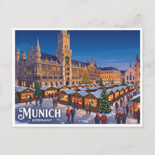 Carte Postale Marché de Noël de Marienplatz Munich Allemagne