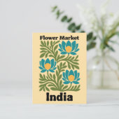 Carte Postale Marché des Fleurs d'Inde Lotus Sarcelle & Feuille (Debout devant)