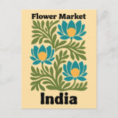 Carte Postale Marché des Fleurs d'Inde Lotus Sarcelle & Feuille (Devant)