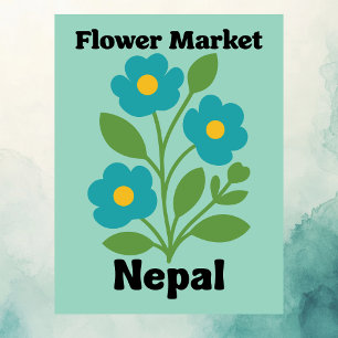 Carte Postale Marché des Fleurs du Népal Fleur Teal & Feuille Ve