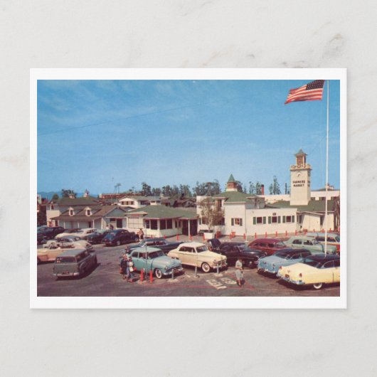 Carte Postale Marché fermier, Vieilles voitures, Los Angeles Vin (Devant)