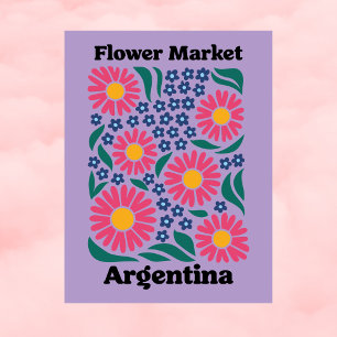 Carte Postale Marché Fleuriste Argentin Rose Daisy & Prairie Ble