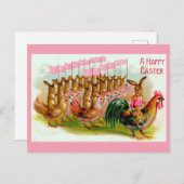 Carte Postale marche lapin et poulets de Pâques (Devant / Derrière)