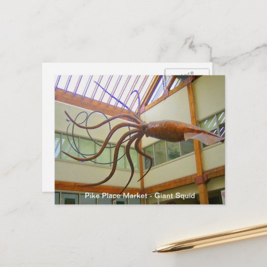 Carte Postale Marché public de Pike Place Grand Calmar Seattle,  (Devant/Arrière en situation)