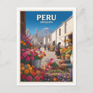 Carte Postale Marché traditionnel de fleurs et de produits, Péro
