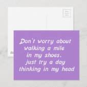 CARTE POSTALE MARCHER UN KILOMÈTRE DANS MA JOURNÉE DE CHAUSSURES (Devant / Derrière)