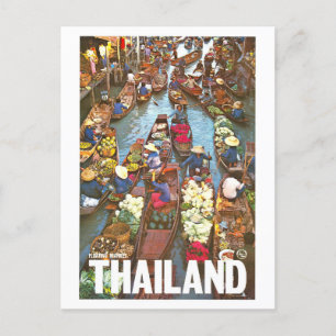 Carte Postale Marchés flottants de la Thaïlande vintage 