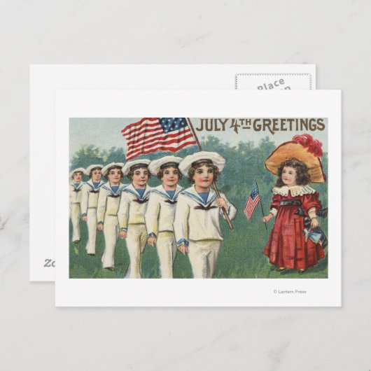 Carte Postale Marching Boys habillés en marins (Devant / Derrière)