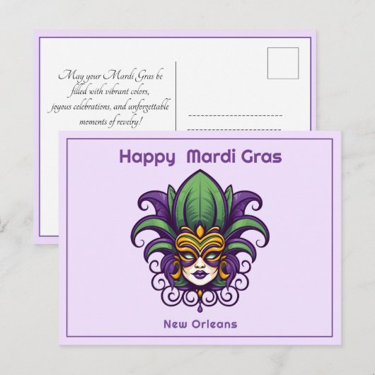 Carte Postale 💚 💜 💛 Mardi Gras (Devant / Derrière)