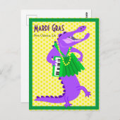 Carte Postale Mardi Gras Alligator violet (Devant / Derrière)