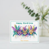 Carte Postale 💚 💜 💛 Mardi Gras aquarelle Masqué Missile Maker (Debout devant)