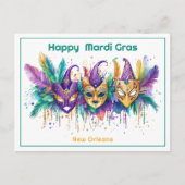 Carte Postale 💚 💜 💛 Mardi Gras aquarelle Masqué Missile Maker (Devant)