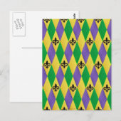 Carte Postale Mardi Gras Arlequin Fleur De Lis (Devant / Derrière)