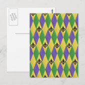 Carte Postale Mardi Gras Arlequin Fleur De Lis (Devant / Derrière)