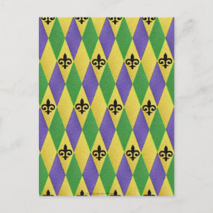 Carte Postale Mardi Gras Arlequin Fleur De Lis