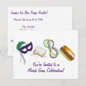 Carte Postale Mardi Gras Beads Beignet Mask Party Invitation (Devant / Derrière)