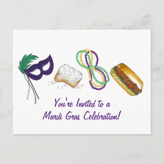 Carte Postale Mardi Gras Beads Beignet Mask Party Invitation (Devant)