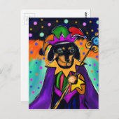 CARTE POSTALE MARDI GRAS DACHSHUND (Devant / Derrière)