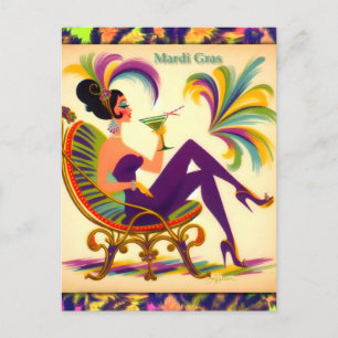 Carte Postale Mardi Gras Femme Au Milieu Du Siècle Avec Martini