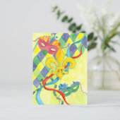 Carte Postale Mardi Gras Fleur De Lis Aquarelle Art Jaune (Debout devant)