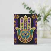 Carte Postale Mardi Gras Gold violet vert Hamsas Art (Debout devant)