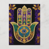 Carte Postale Mardi Gras Gold violet vert Hamsas Art (Devant)