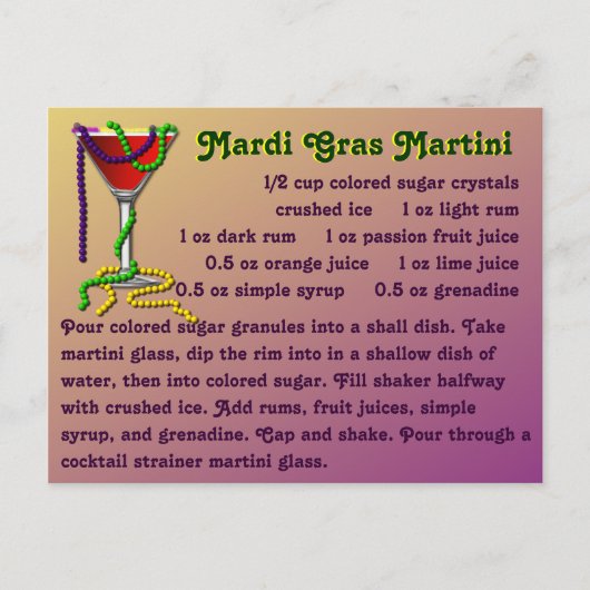 Carte Postale Mardi Gras Martini (Devant)