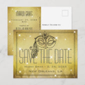 Carte Postale Mardi Gras Masquerade Masquerade Mask Gold Enregis (Devant / Derrière)