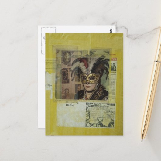 Carte Postale Mardi Gras Mixed Media Collage (Devant/Arrière en situation)